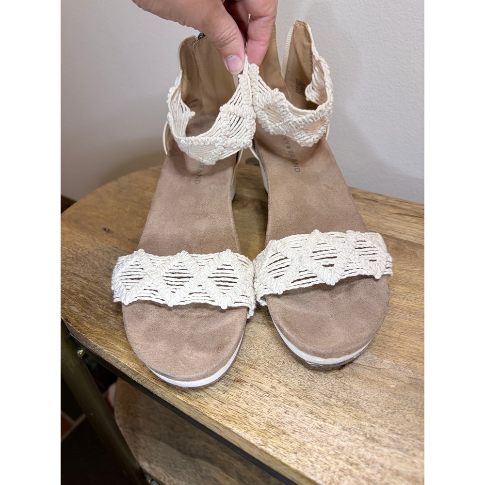 Lucky Brand Kaydyn Cream Crochet Macrame Wedge Sandals Back Zip Size 8.5